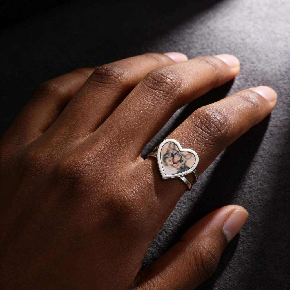 Personalized Photo Rings for Women - Custom Made Dainty Heart-Shaped