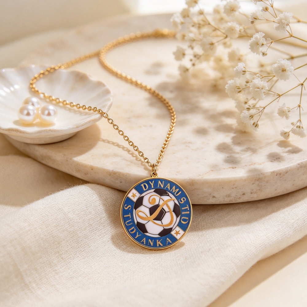 MOJO DROPS Custom stainless steel necklace with colorful logo design