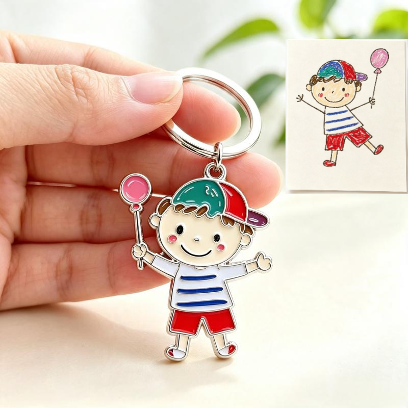 Custom cartoon‑style hand‑painted keychain with colorful designs