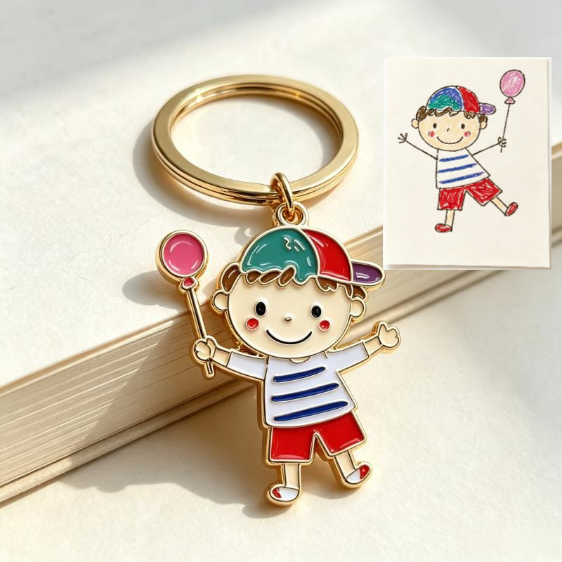 Custom cartoon‑style hand‑painted keychain with colorful designs
