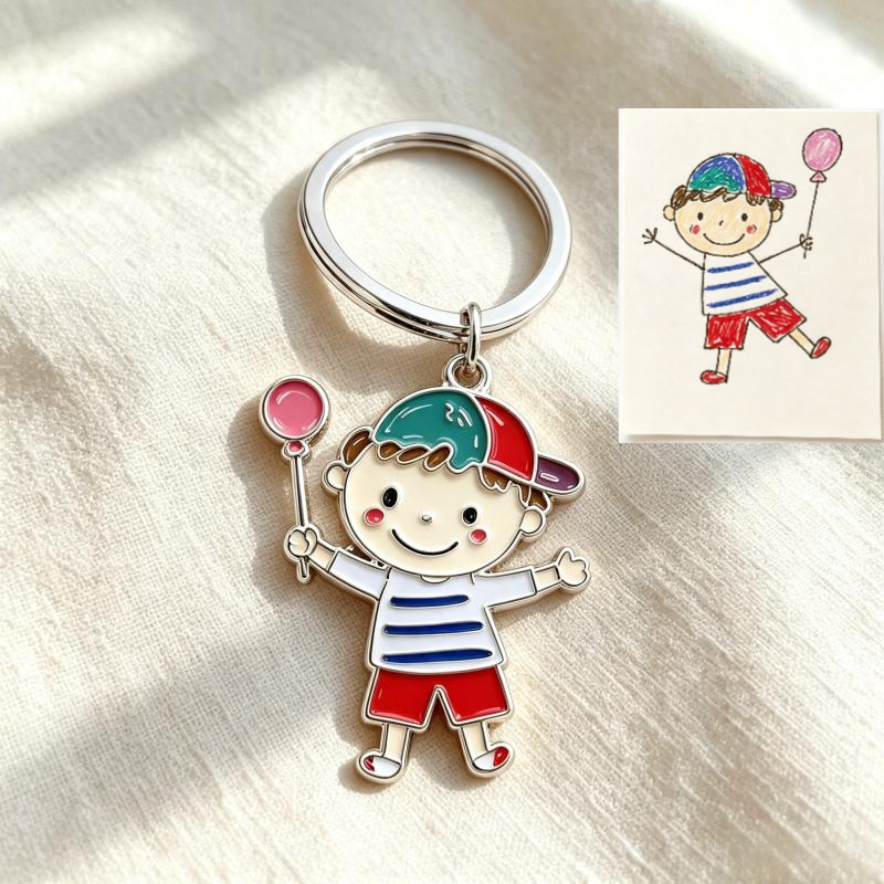 Custom cartoon‑style hand‑painted keychain with colorful designs