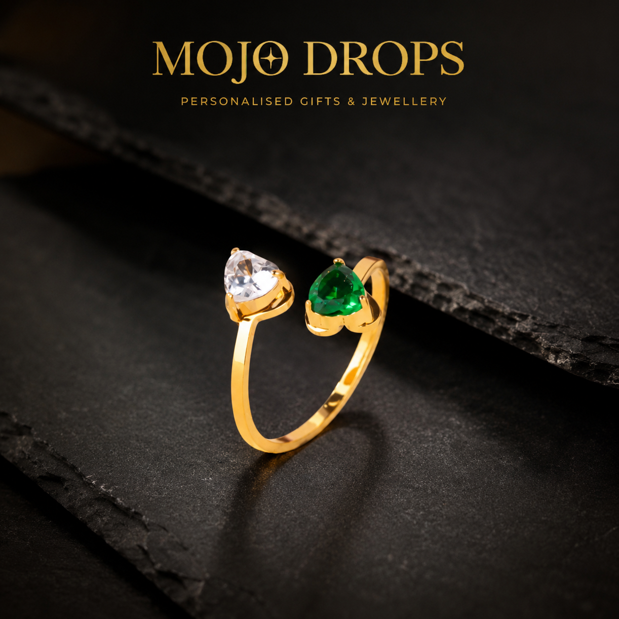 JZD0744 Dual Heart Birthstone Ring