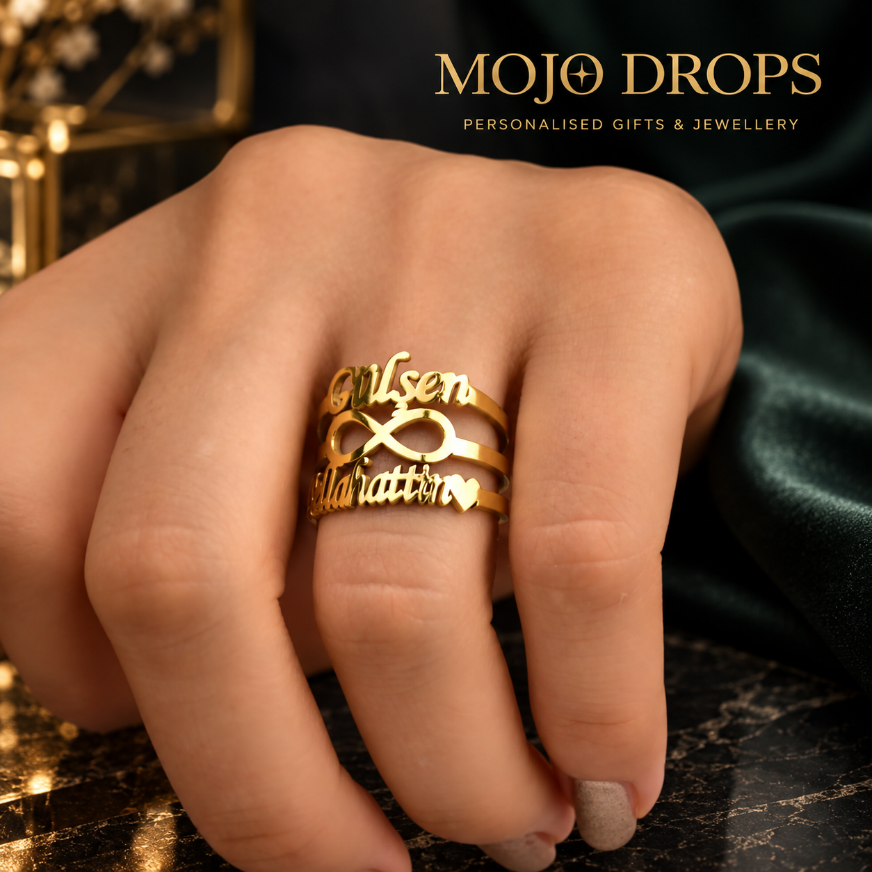 Custom Exquisite Heart Star Name Ring, Personalized Adjustable Open Stainless Steel Nameplate Ring, Suitable for Women/Couples/Family Members, 18K Gold Plated Pendant Jewelry, Wedding Accessories, Birthday Gift