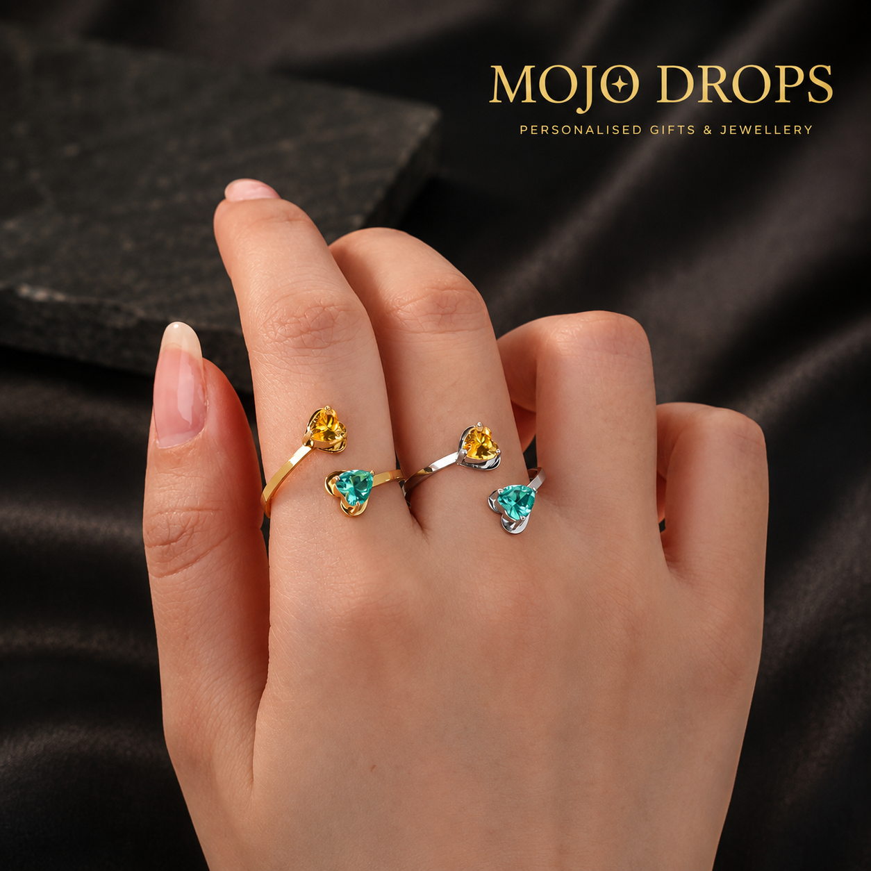 JZD0744 Dual Heart Birthstone Ring