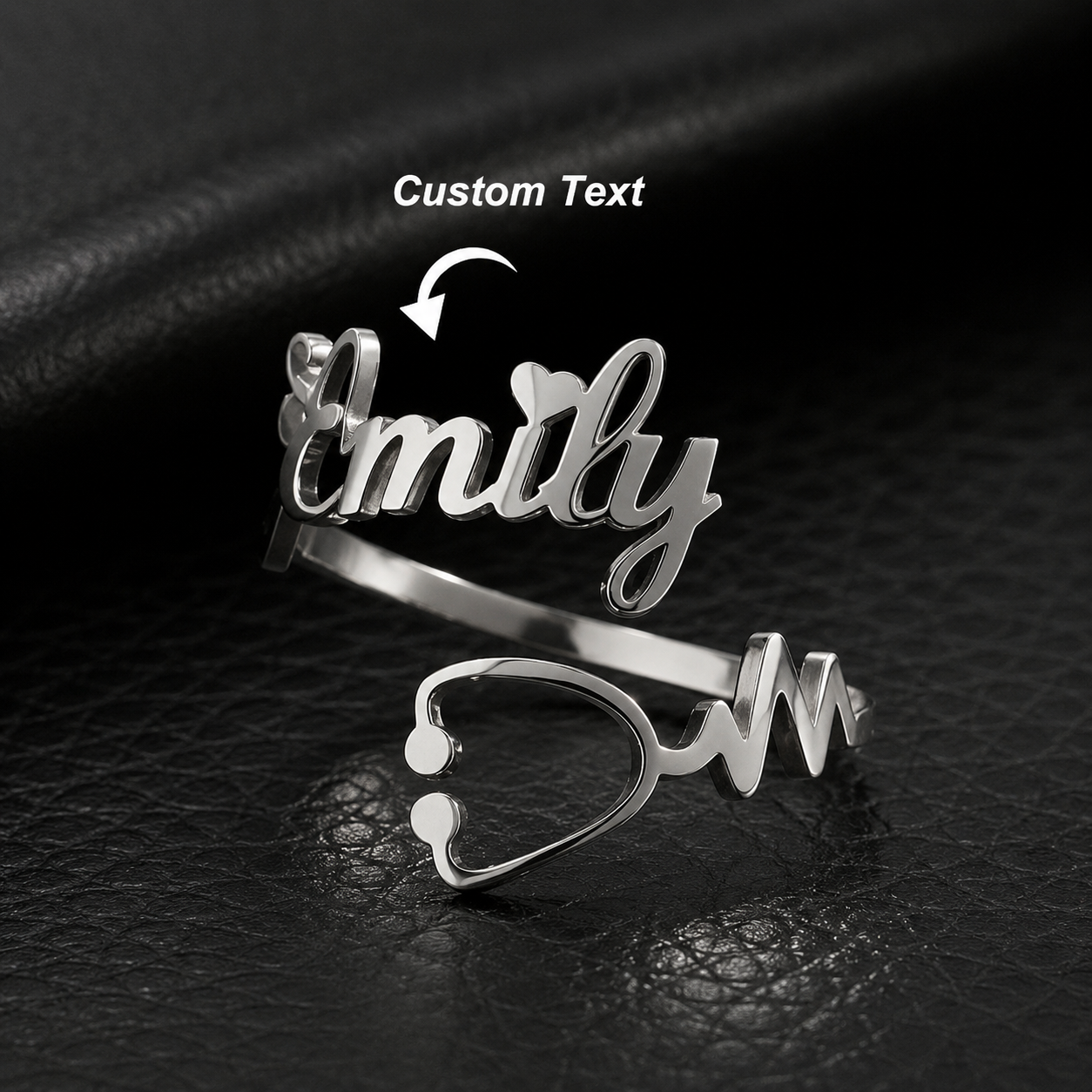 Customizable Stethoscope Heart Ring, personalized aesthetic jewelry for women, stainless steel DIY ring accessory, wellness accessory, Valentine’s Day gift.