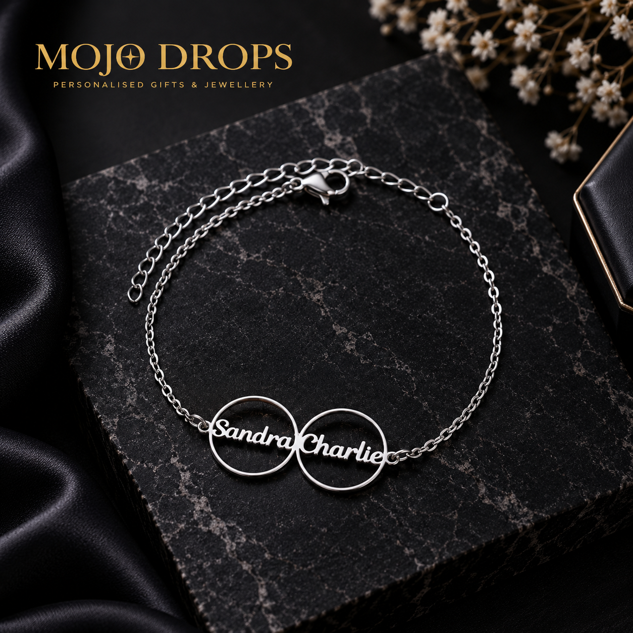 Women's Custom Dual Ring Dual Name Bracelet, Stainless Steel Material, Personalized Wrist Jewelry, Birthday Gift