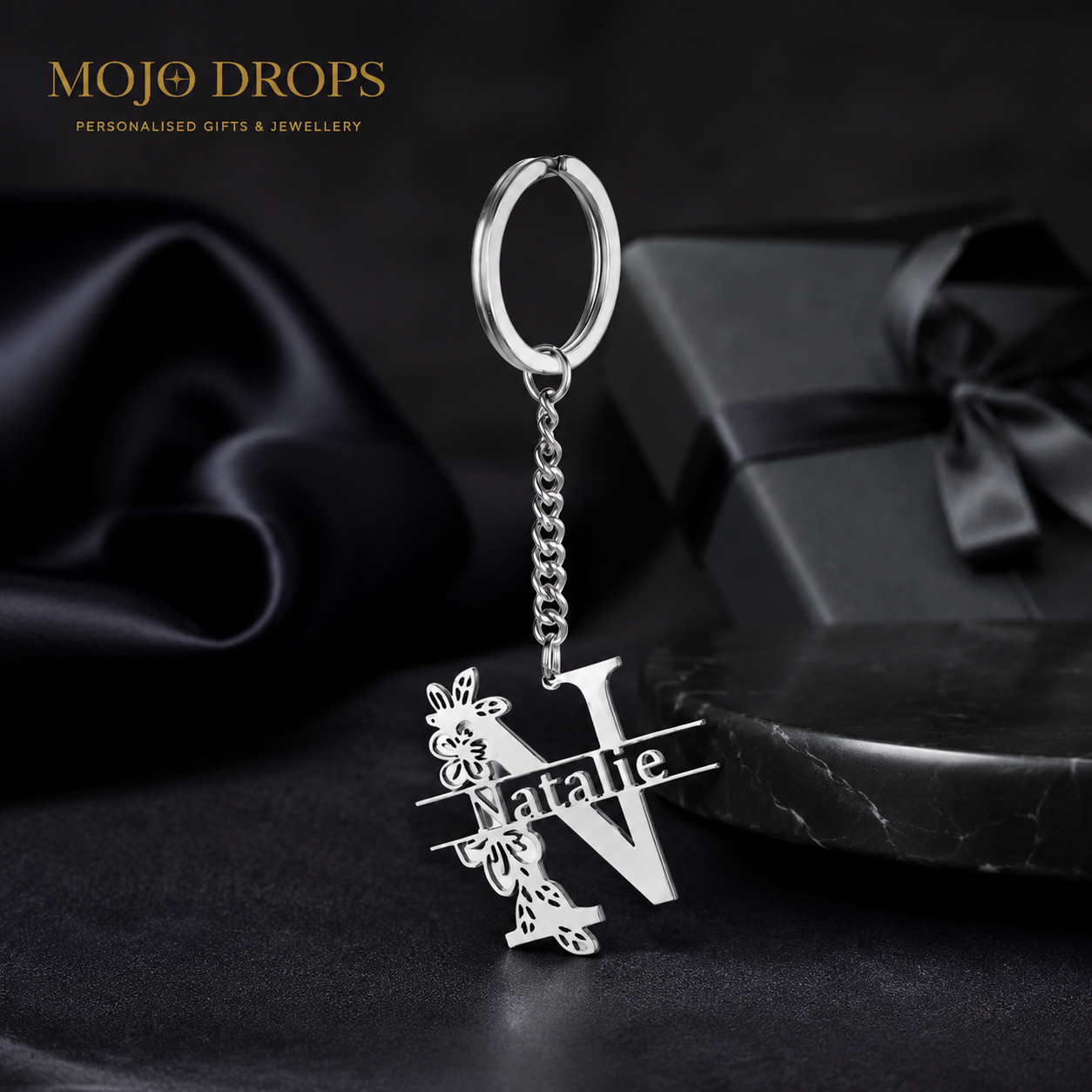 BK088 Floral Initial Keychain