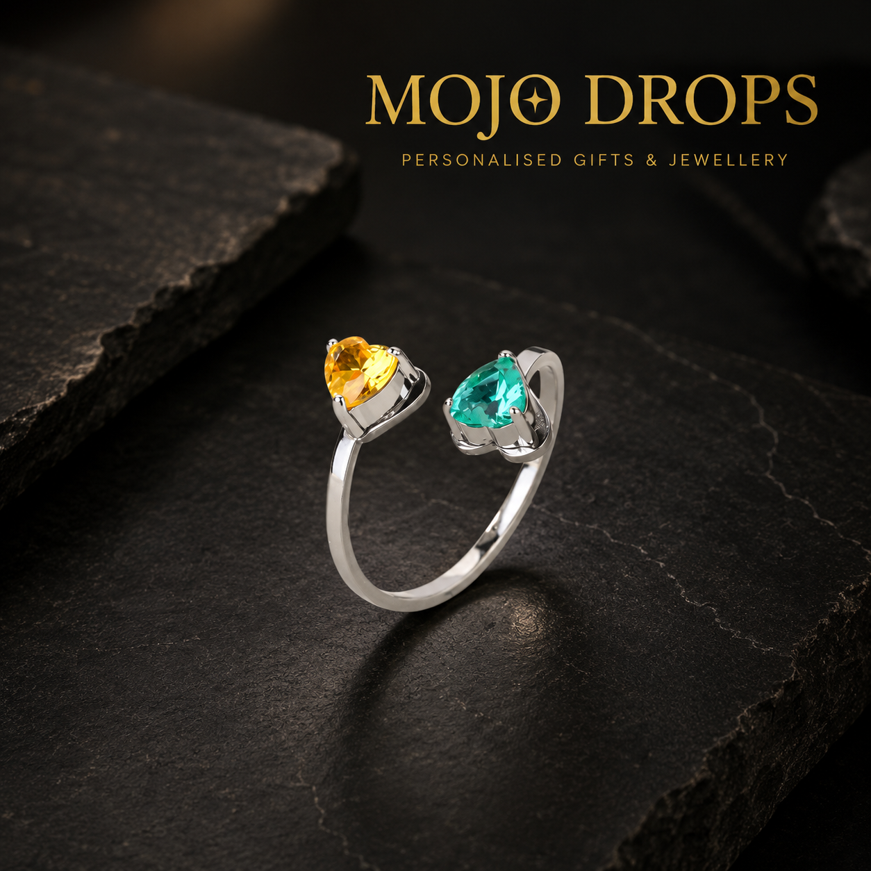 JZD0744 Dual Heart Birthstone Ring
