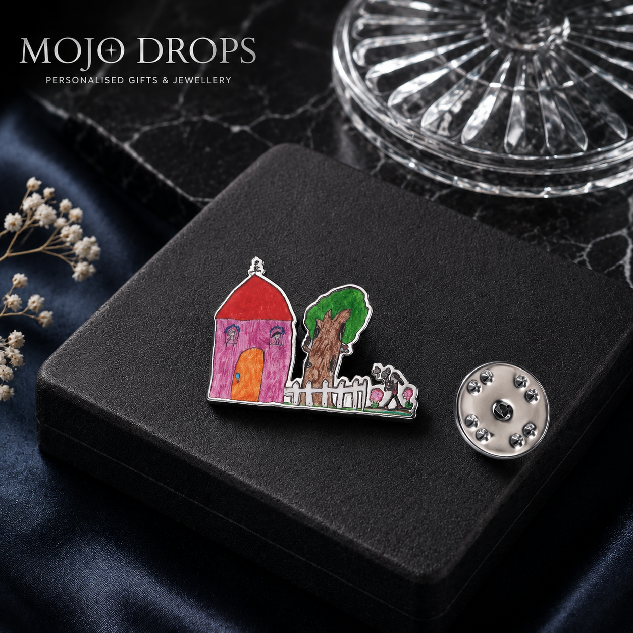 Custom Kids Drawing House & Nature Enamel Pin
