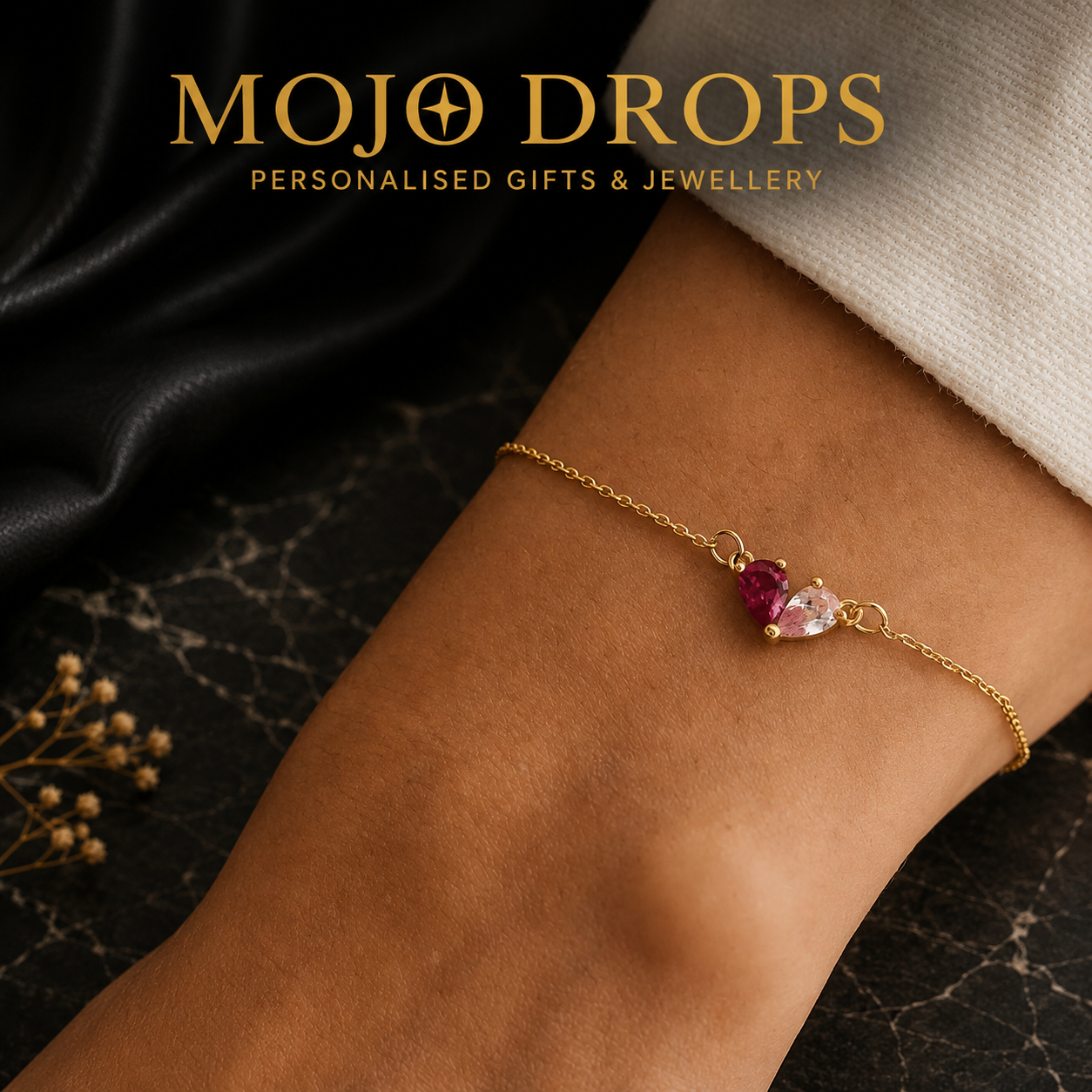 Custom Double Diamond Birthstone Heart Pendant Bracelet, Mom Jewelry Gift, Elegant Waterproof Stainless Steel Bracelet for Valentine's Day & Mother's Day