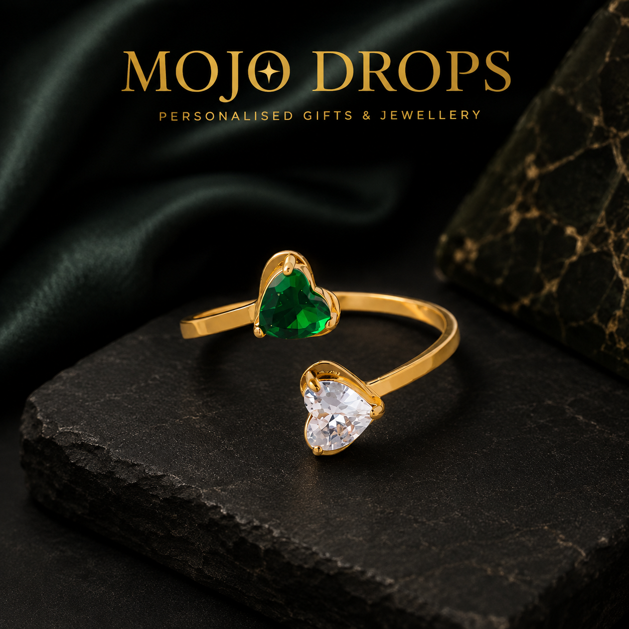 JZD0744 Dual Heart Birthstone Ring
