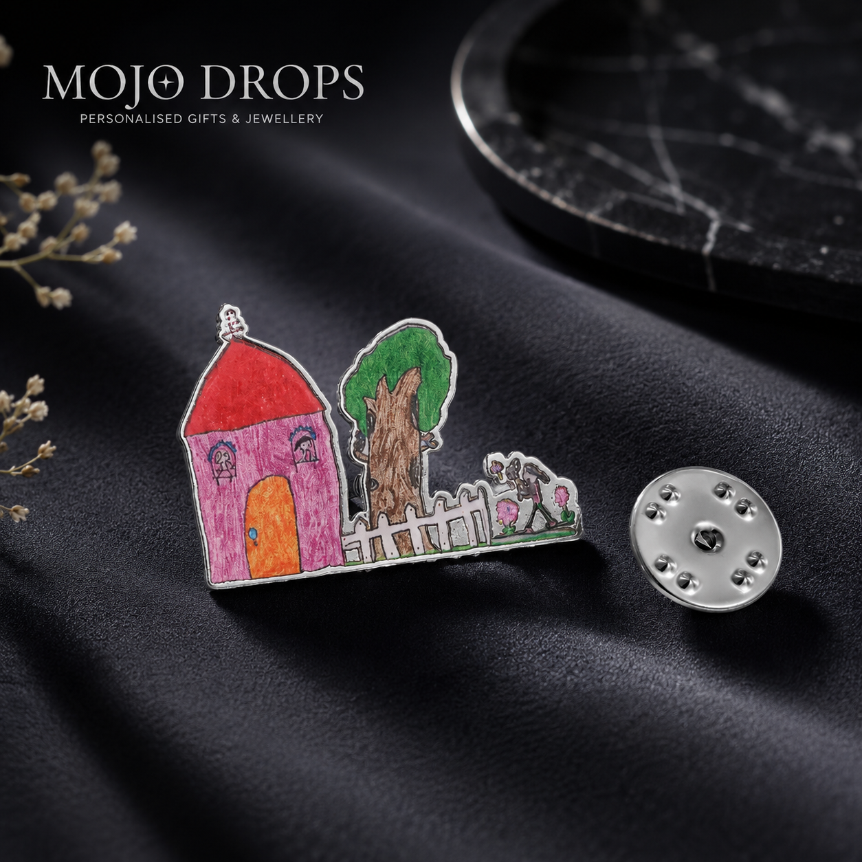 Custom Kids Drawing House & Nature Enamel Pin