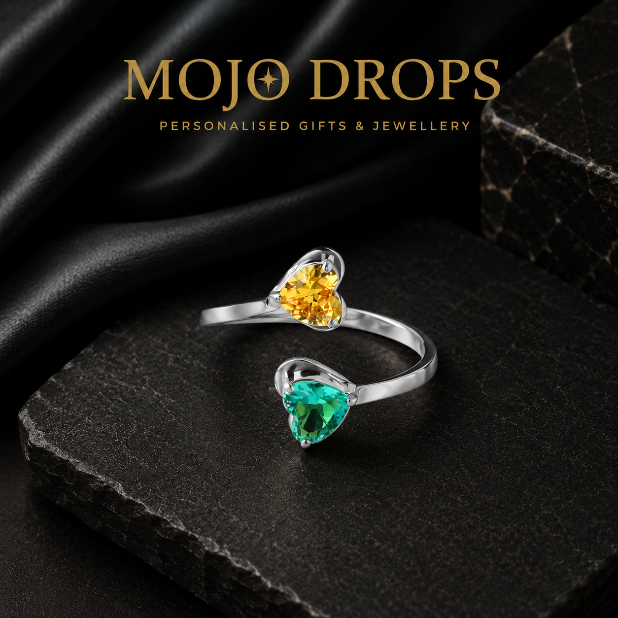 JZD0744 Dual Heart Birthstone Ring