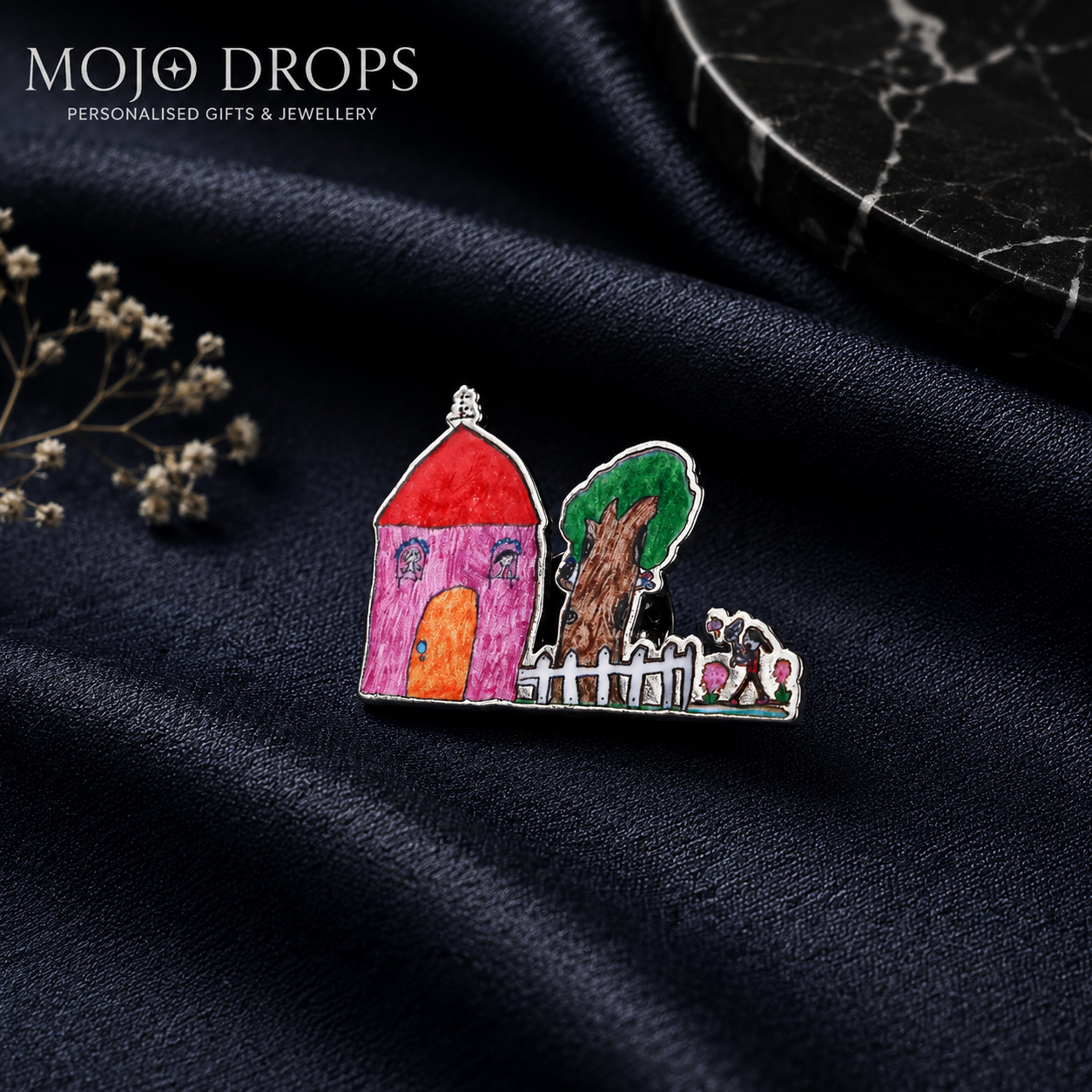 Custom Kids Drawing House & Nature Enamel Pin