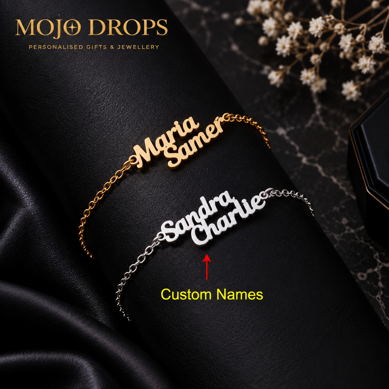 Women's Custom Dual Name Bracelet, Stainless Steel Material, Personalized Wrist Jewelry, Birthday Gift