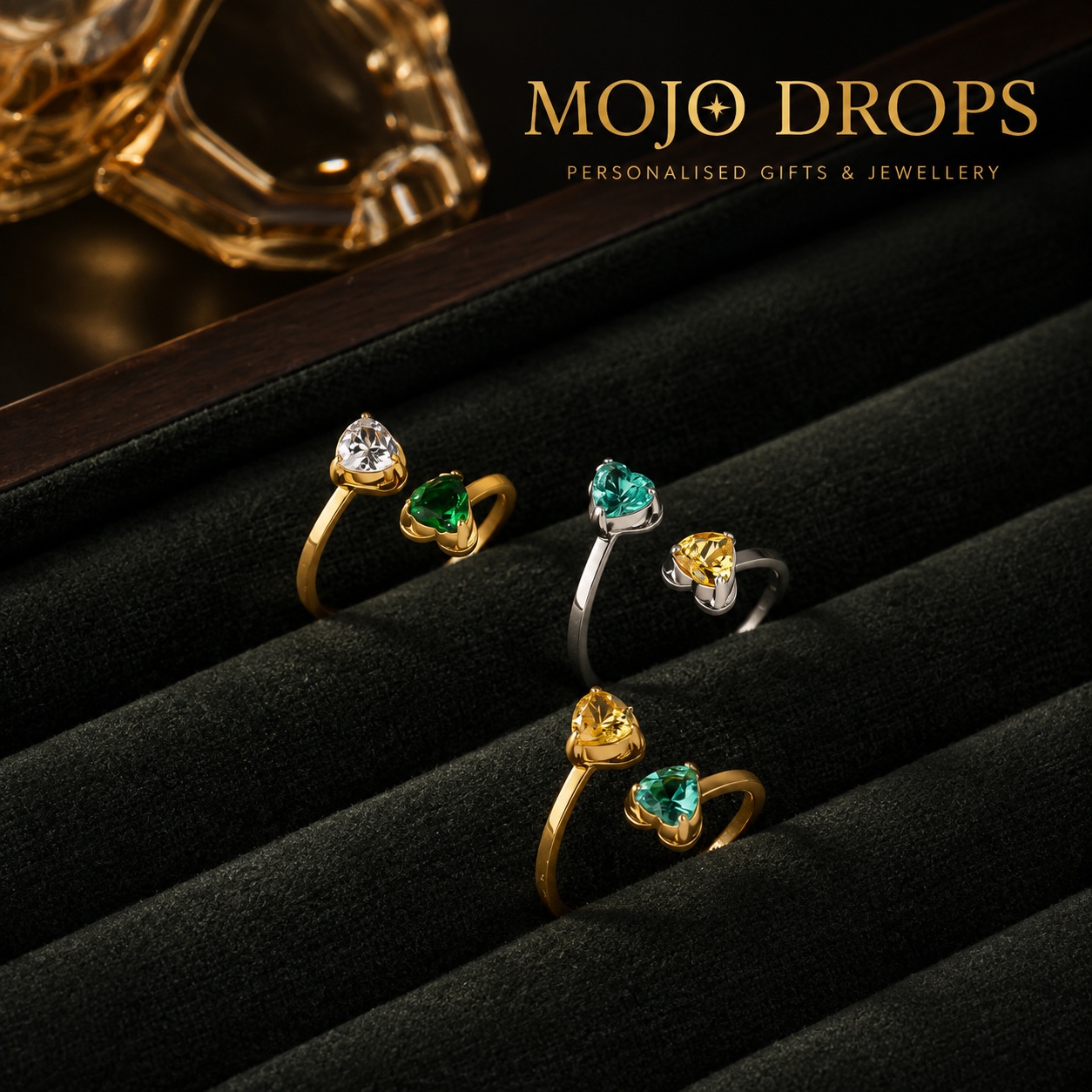 JZD0744 Dual Heart Birthstone Ring