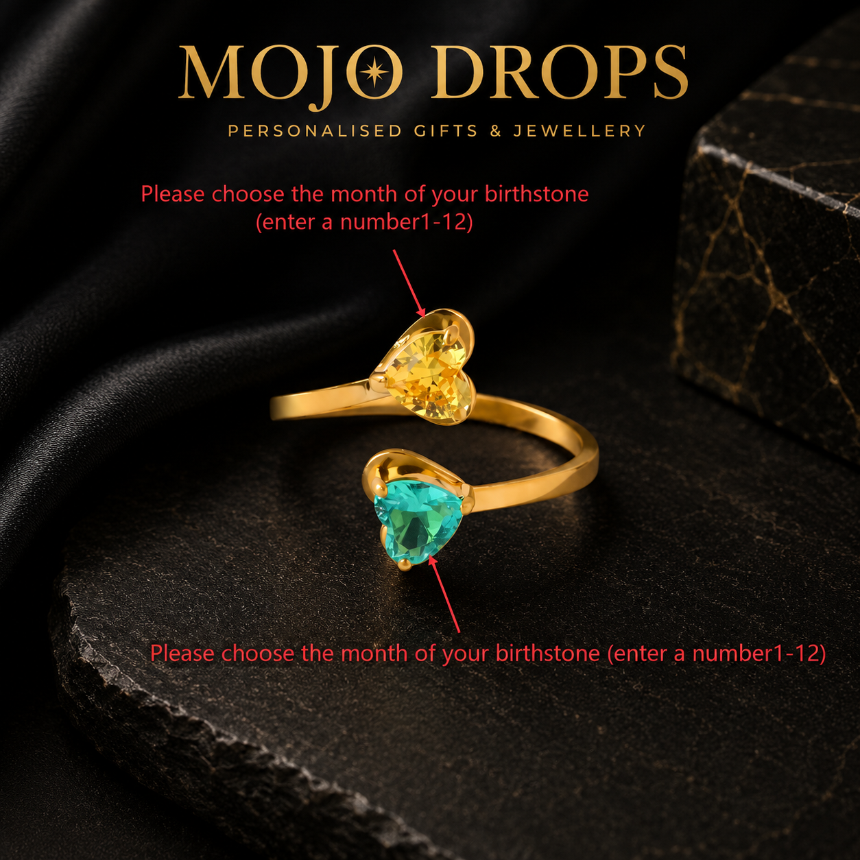 JZD0744 Dual Heart Birthstone Ring