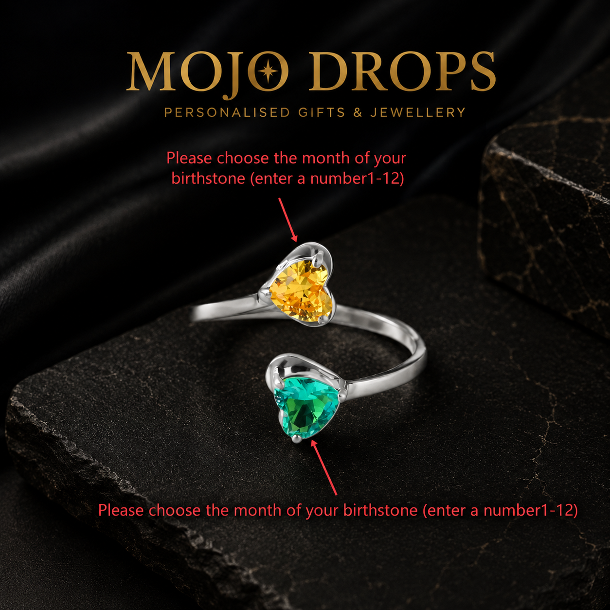 JZD0744 Dual Heart Birthstone Ring