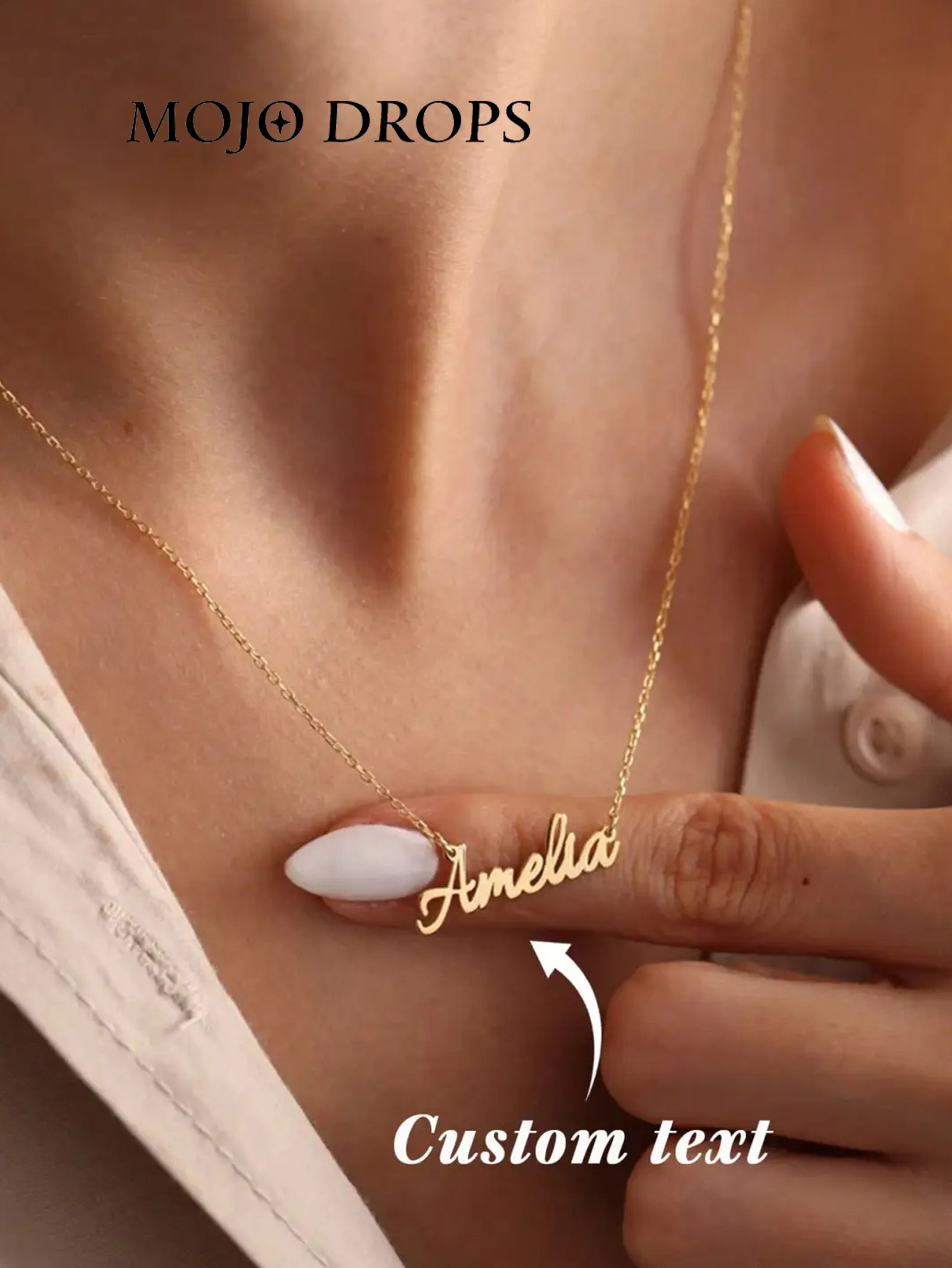 MOJO DROPS 1 Piece Personalized Name Pendant Necklace, delicate nameplate pendant, stainless steel adjustable chain necklace, custom jewelry accessory, Christmas gift.