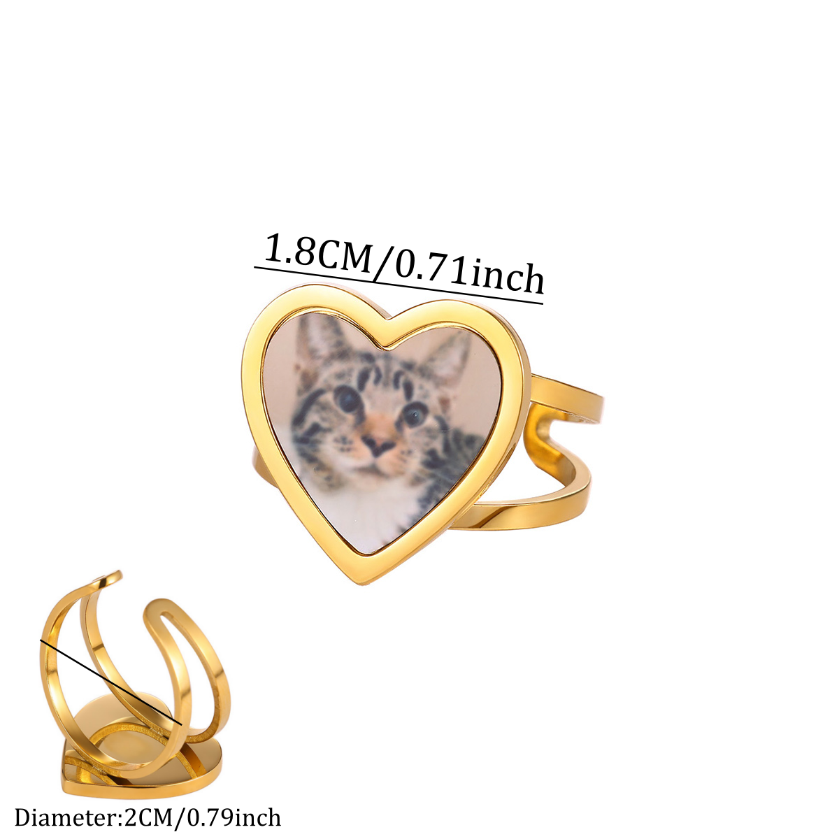 Personalized Photo Rings for Women - Custom Made Dainty Heart-Shaped