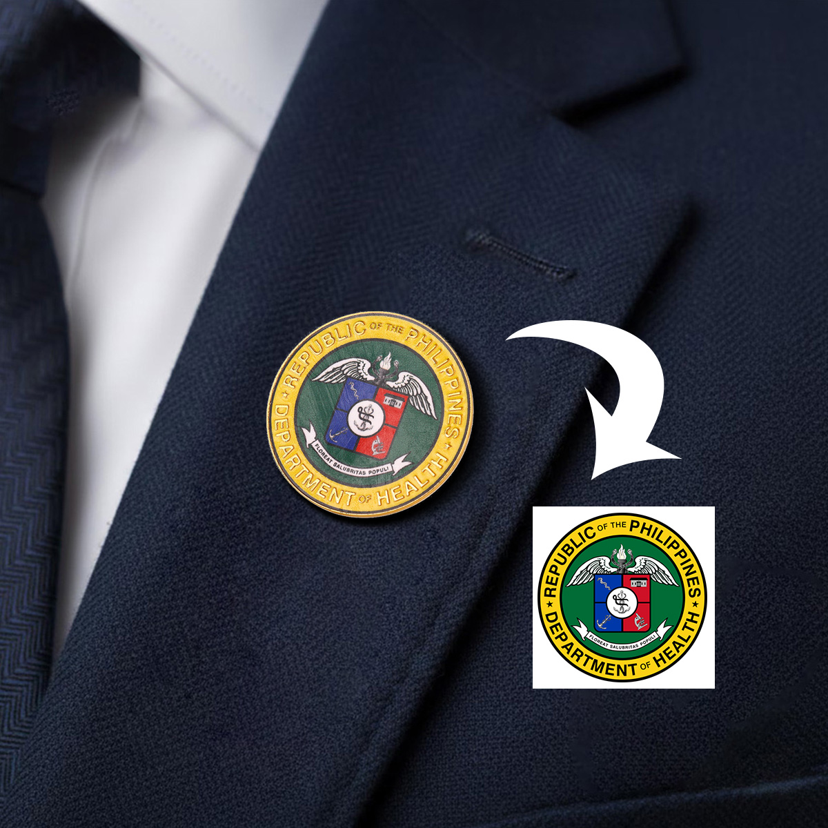 Republic of the Philippines Department of Health Emblem Lapel Pin