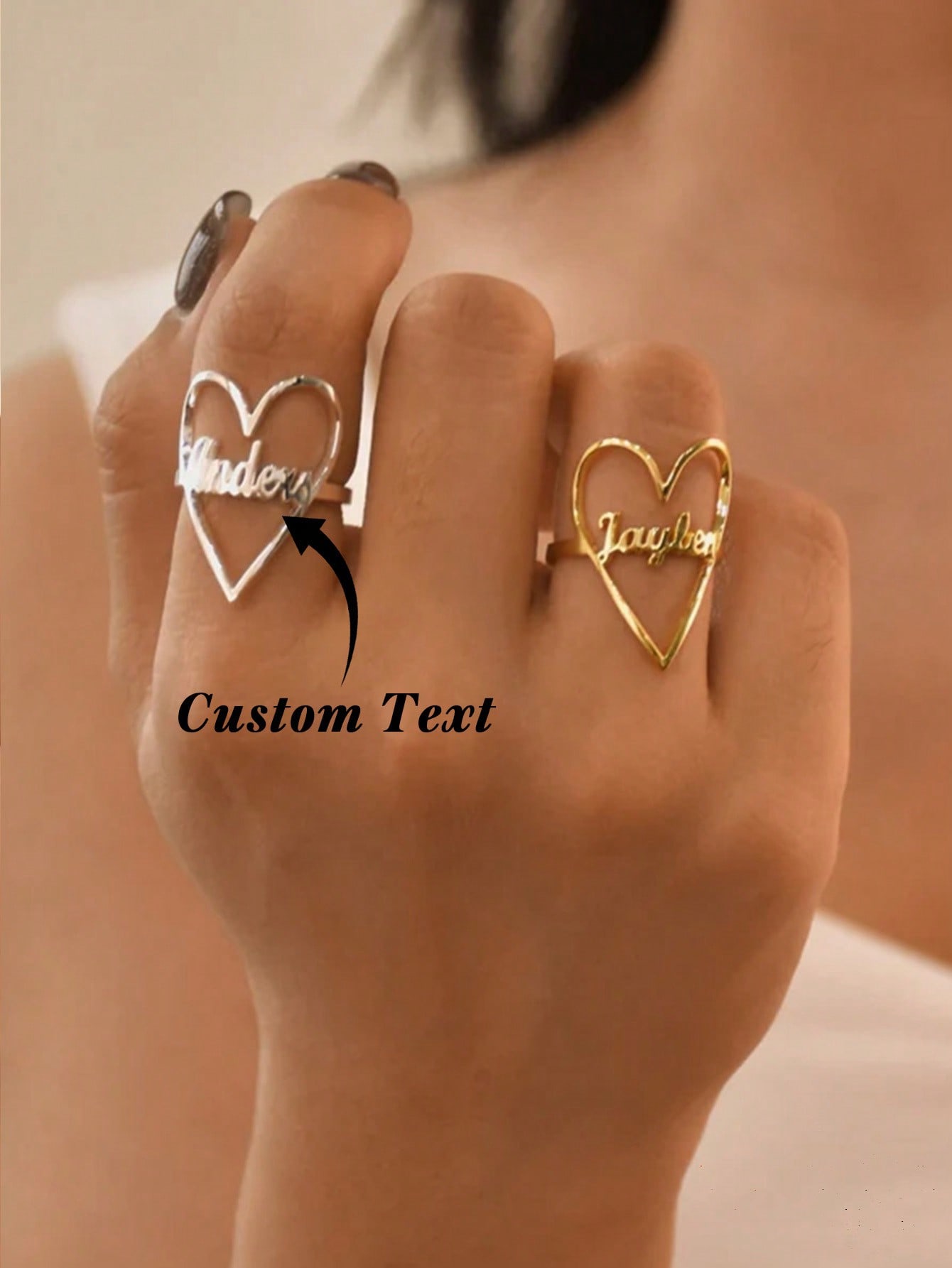 1 pc Personalized Heart Name Ring, Custom Name Ring, Heart Ring, Engagement & Wedding Fashion Jewelry Accessories, Valentine's Day Gift