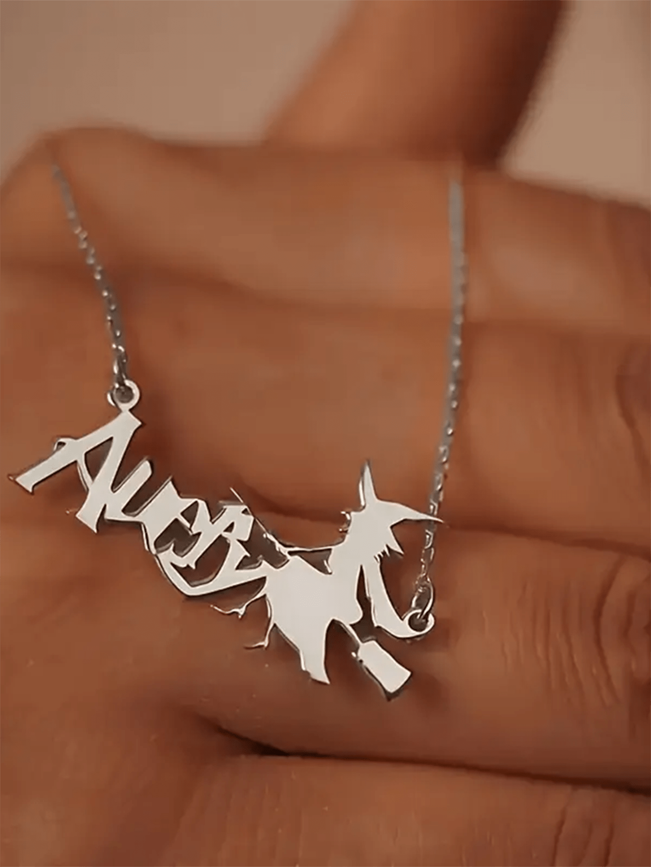 Halloween Personalized Stainless Steel Witch Name Necklace, Custom Gold Clavicle Pendant Necklace, Punk Style, Chain Length 45/50cm