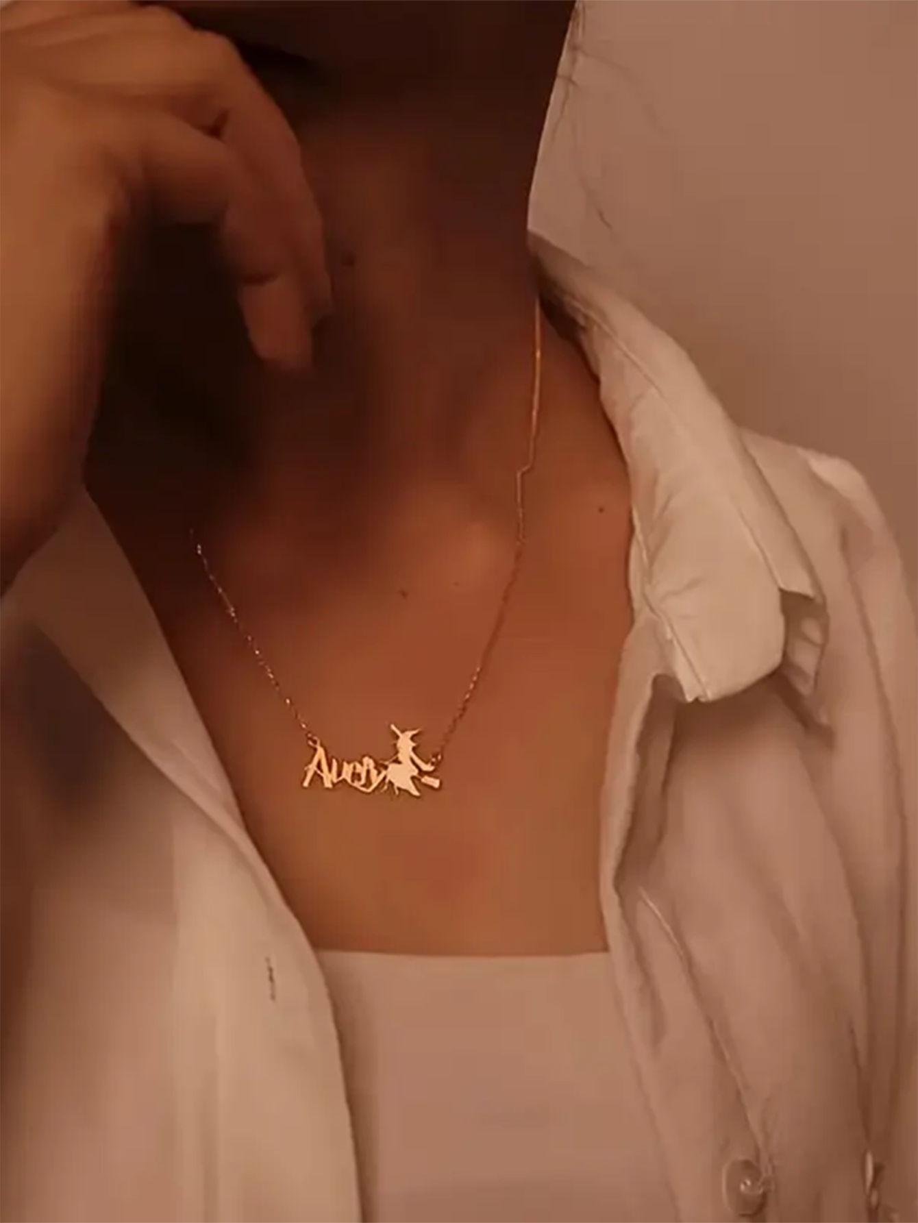 Halloween Personalized Stainless Steel Witch Name Necklace, Custom Gold Clavicle Pendant Necklace, Punk Style, Chain Length 45/50cm