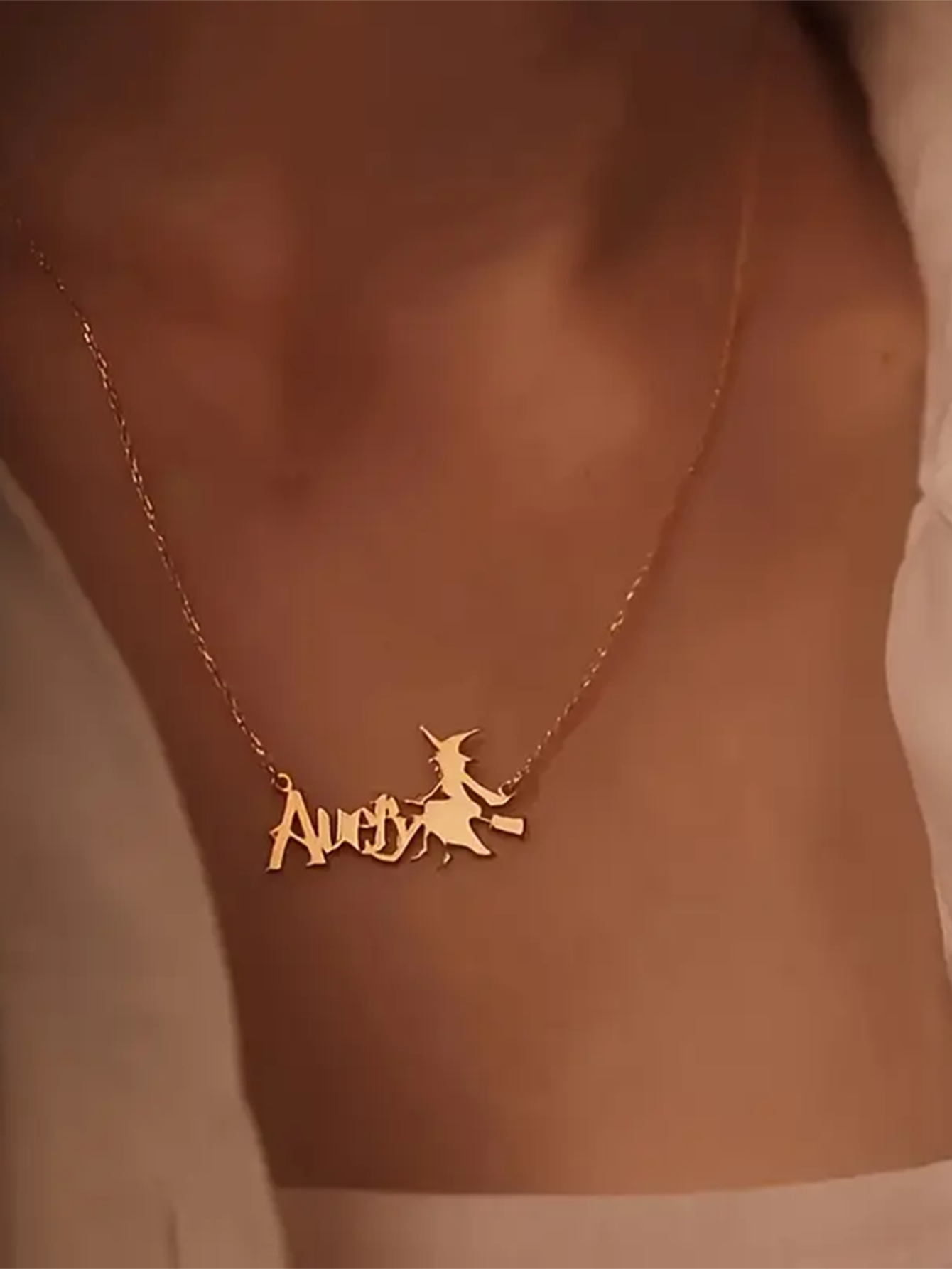 Halloween Personalized Stainless Steel Witch Name Necklace, Custom Gold Clavicle Pendant Necklace, Punk Style, Chain Length 45/50cm
