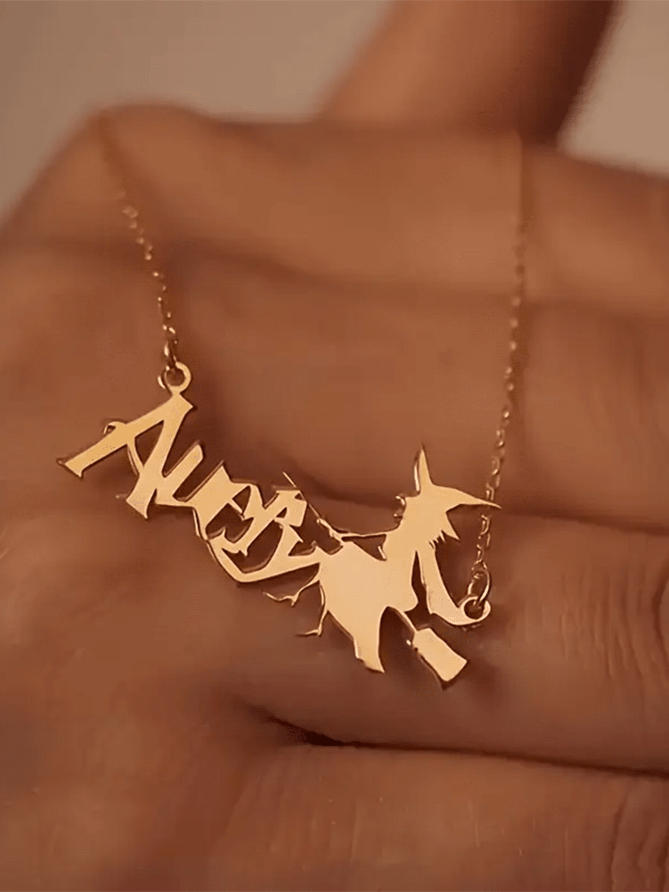Halloween Personalized Stainless Steel Witch Name Necklace, Custom Gold Clavicle Pendant Necklace, Punk Style, Chain Length 45/50cm