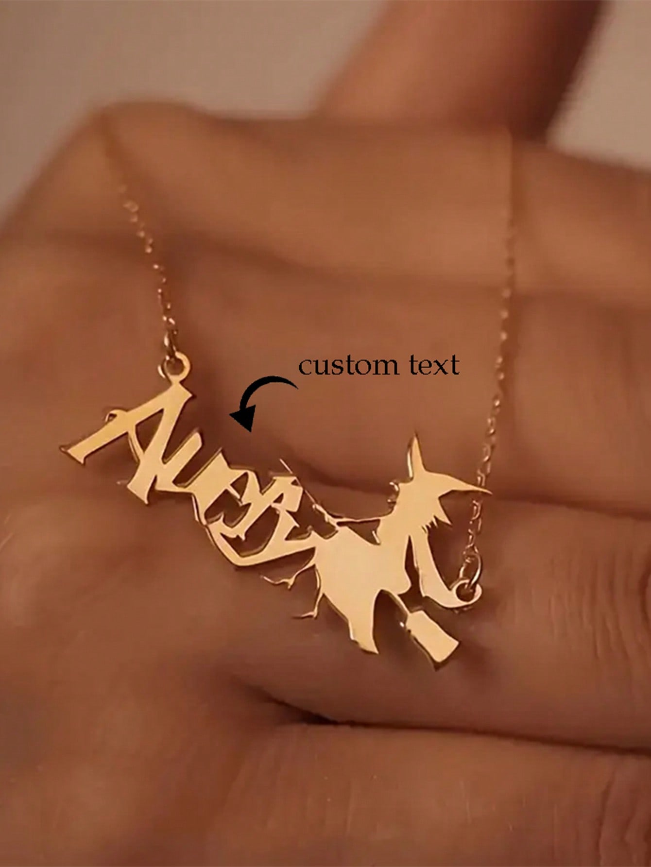 Halloween Personalized Stainless Steel Witch Name Necklace, Custom Gold Clavicle Pendant Necklace, Punk Style, Chain Length 45/50cm