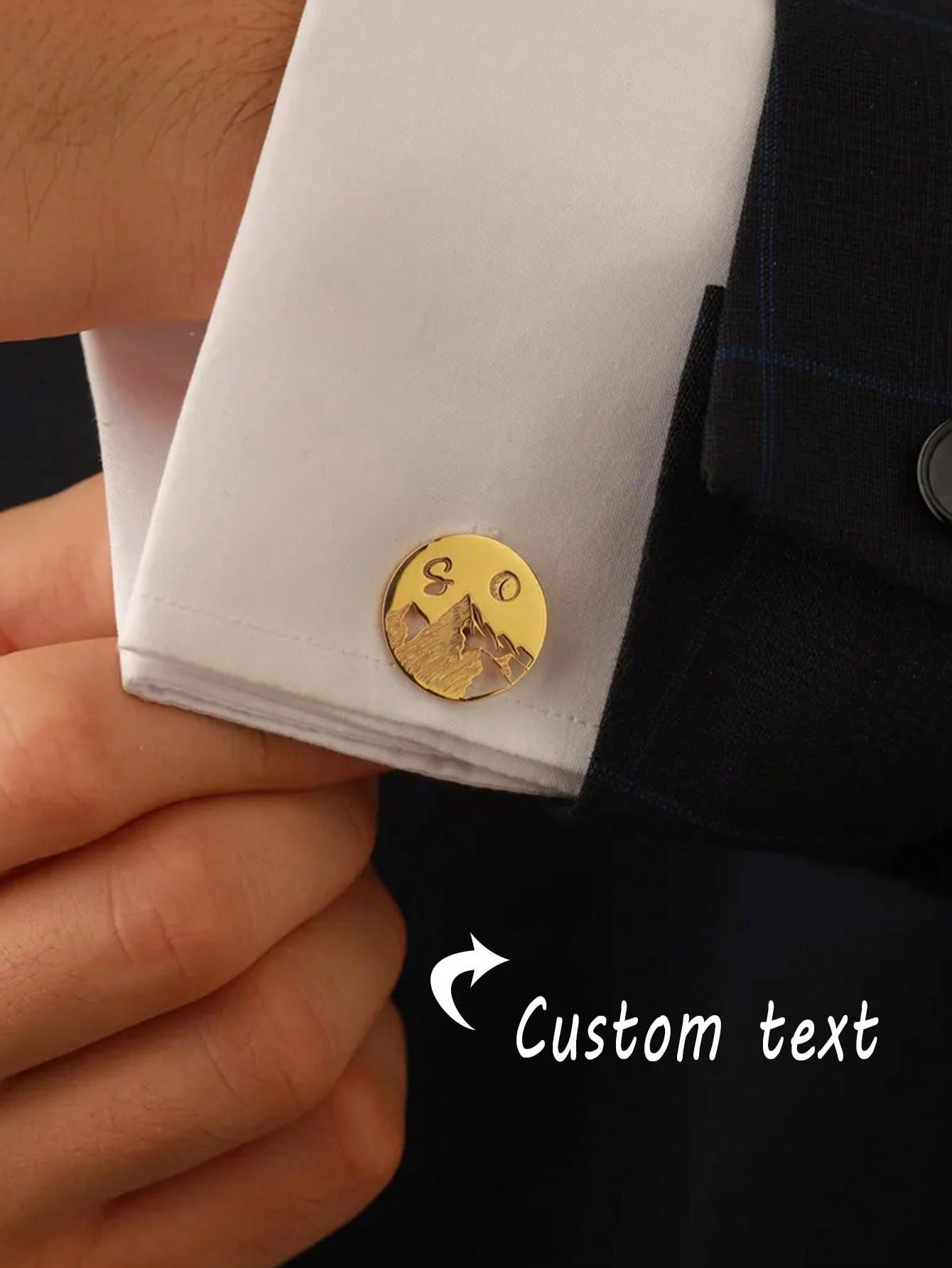 MOJO DROPS 1 Pair Custom Mountain Shaped Letter Cufflinks for Men, Gold Stainless Steel, Personalized Birthday Jewelry Gift