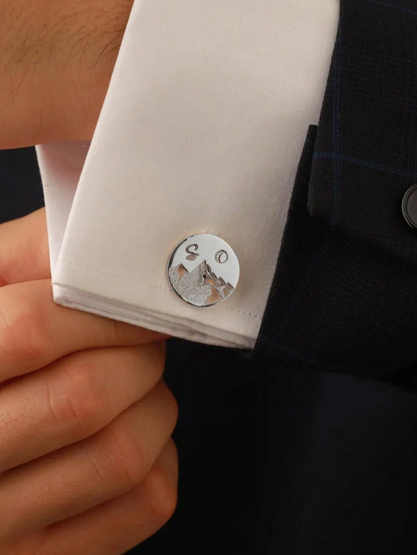 MOJO DROPS 1 Pair Custom Mountain Shaped Letter Cufflinks for Men, Gold Stainless Steel, Personalized Birthday Jewelry Gift