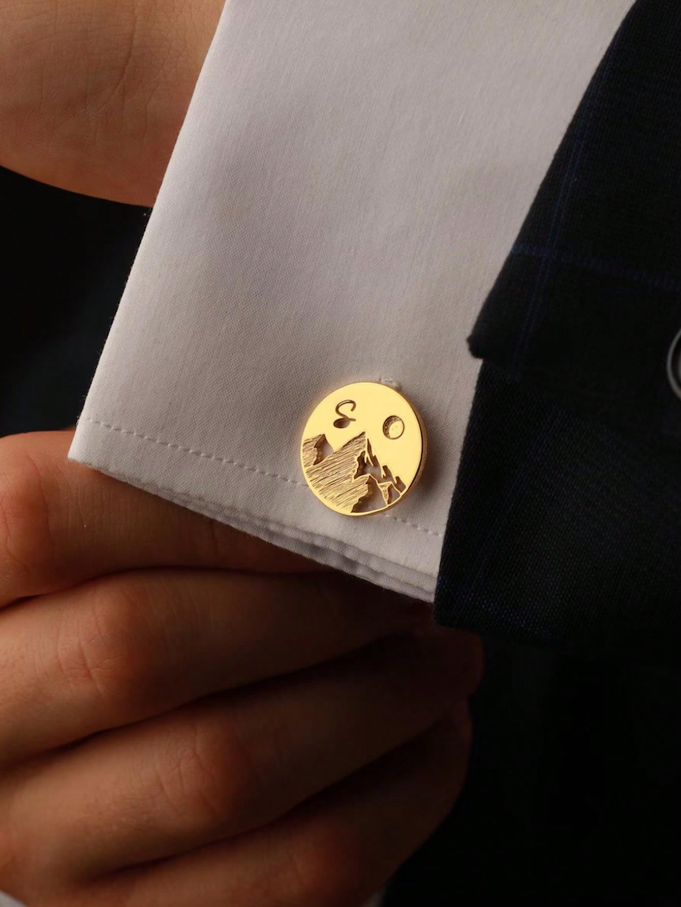 MOJO DROPS 1 Pair Custom Mountain Shaped Letter Cufflinks for Men, Gold Stainless Steel, Personalized Birthday Jewelry Gift
