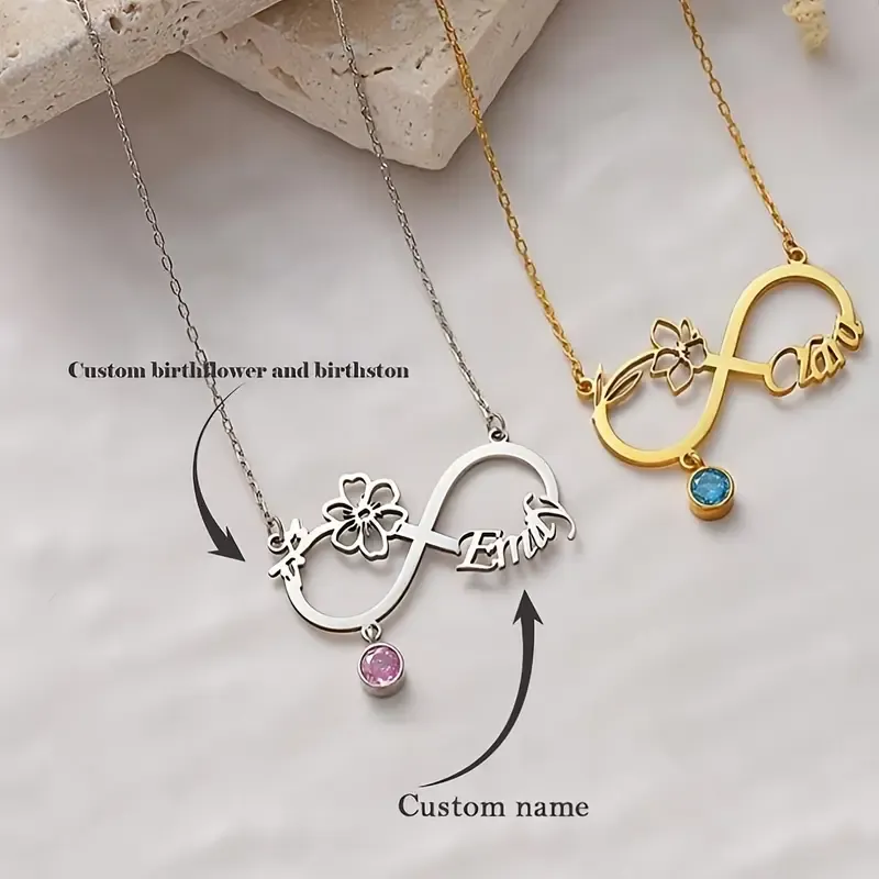 ND05878 Birthstone & Flower Infinity Necklace