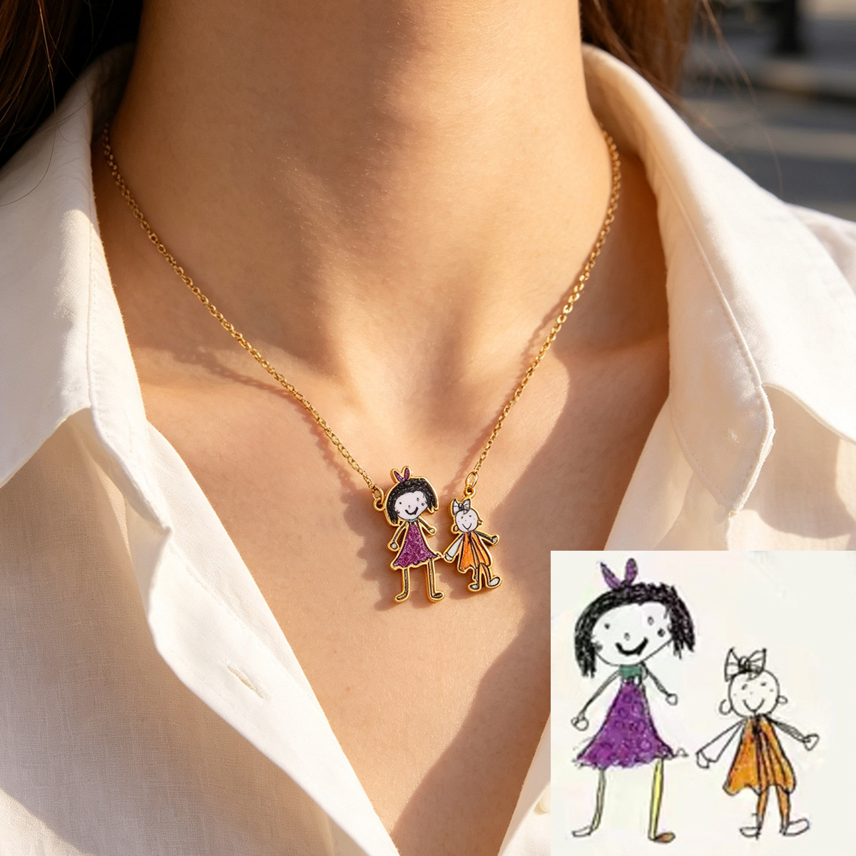 Custom Siblings Drawing Necklace