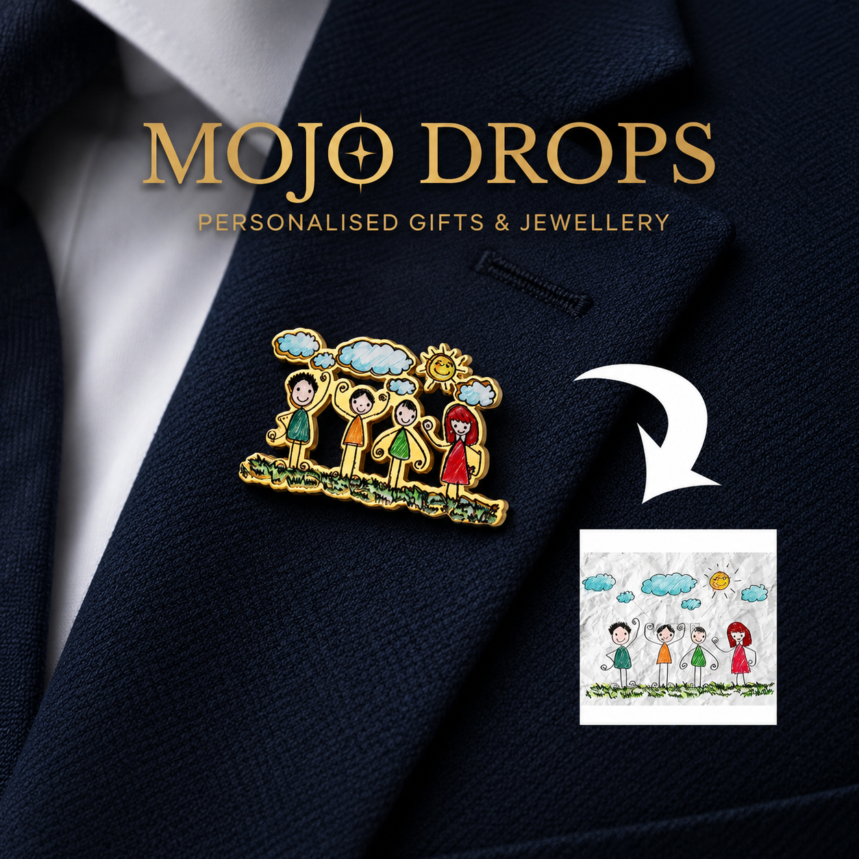 Custom Kids Drawing Family Enamel Pin