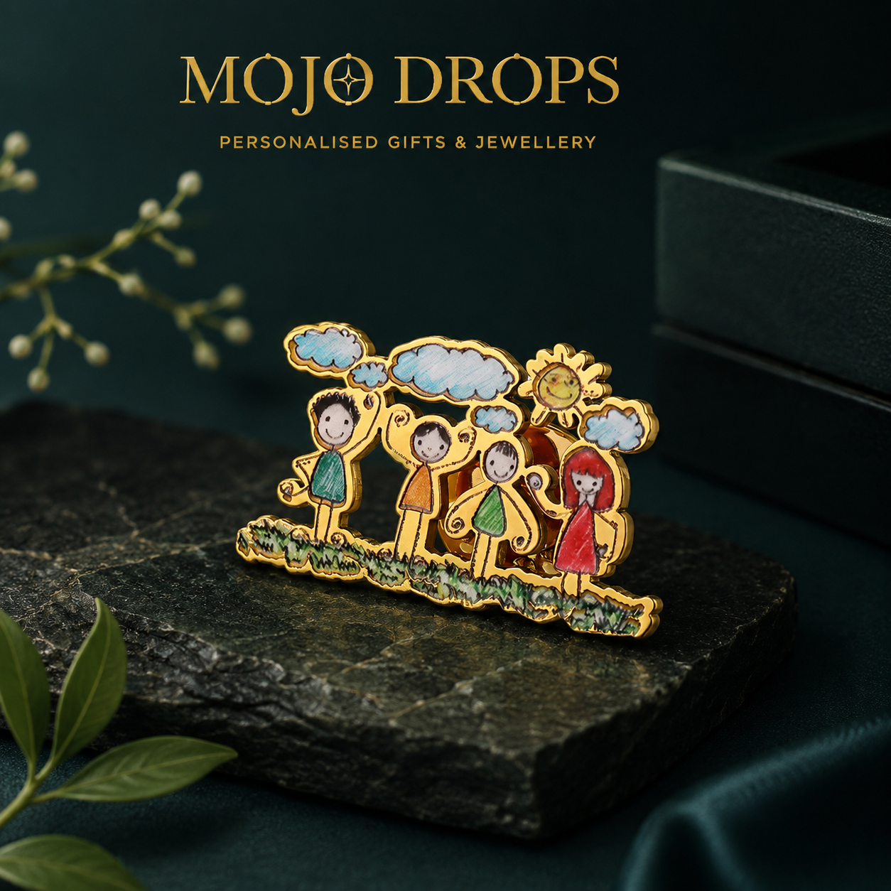 Custom Kids Drawing Family Enamel Pin