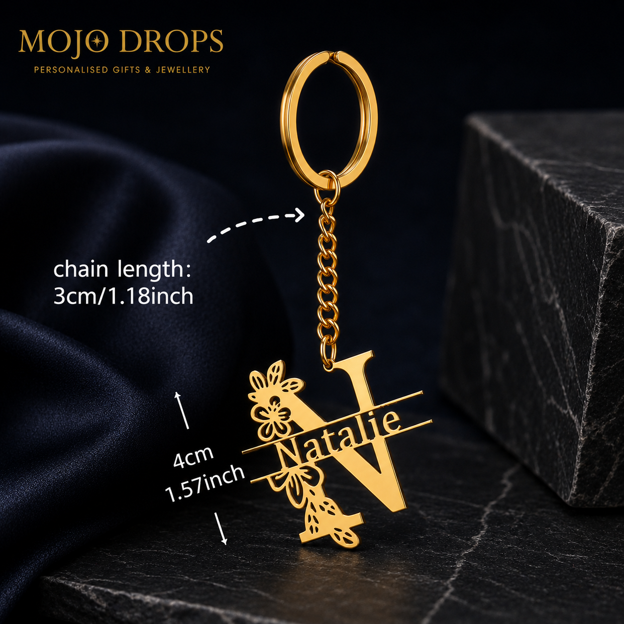 BK088 Floral Initial Keychain