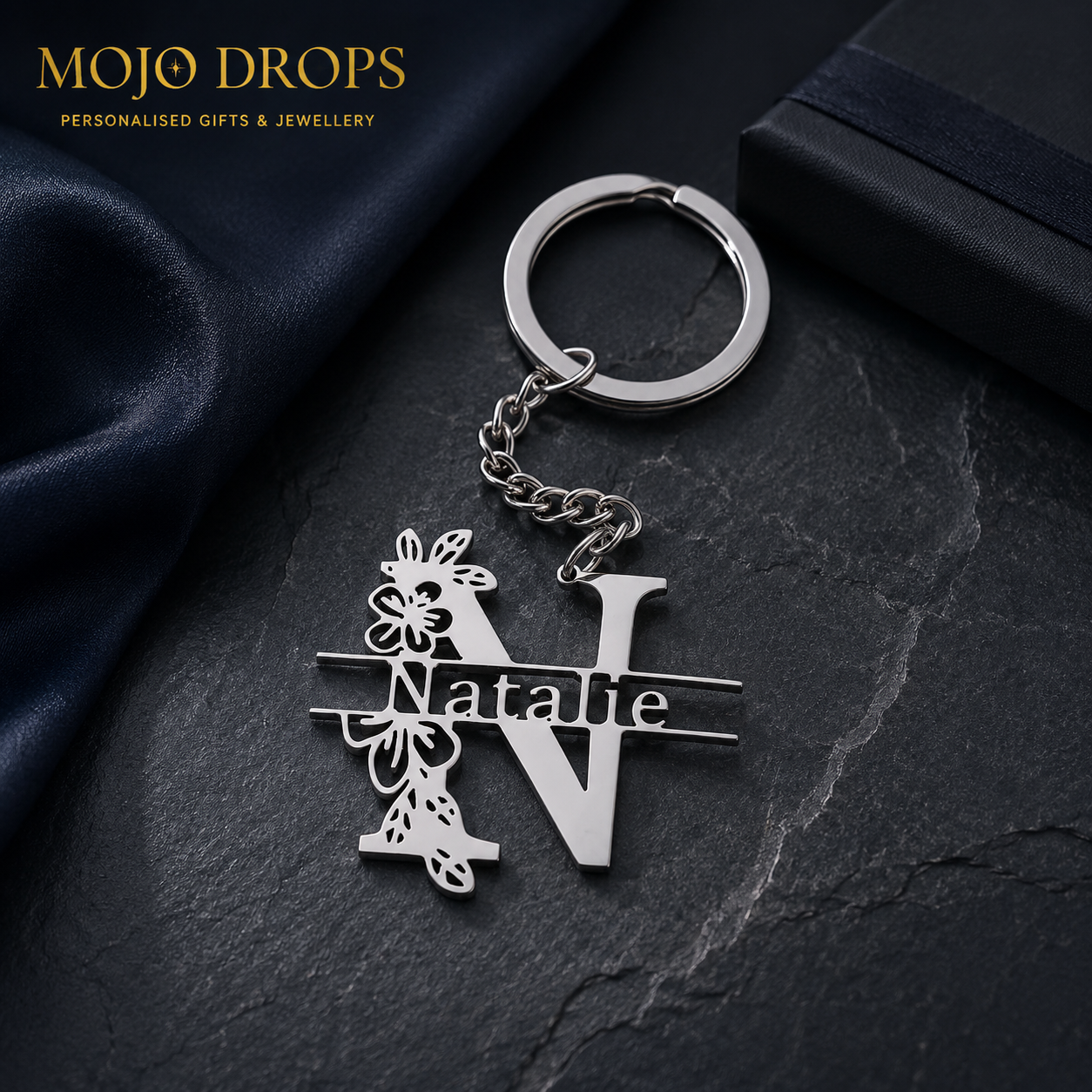 BK088 Floral Initial Keychain