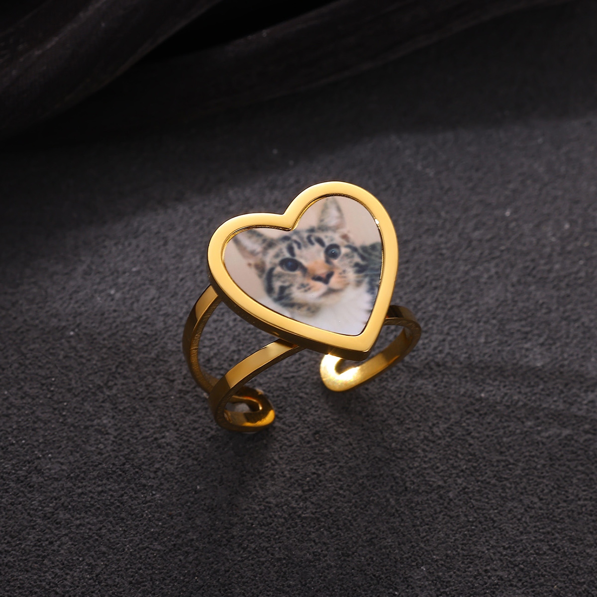 Personalized Photo Rings for Women - Custom Made Dainty Heart-Shaped