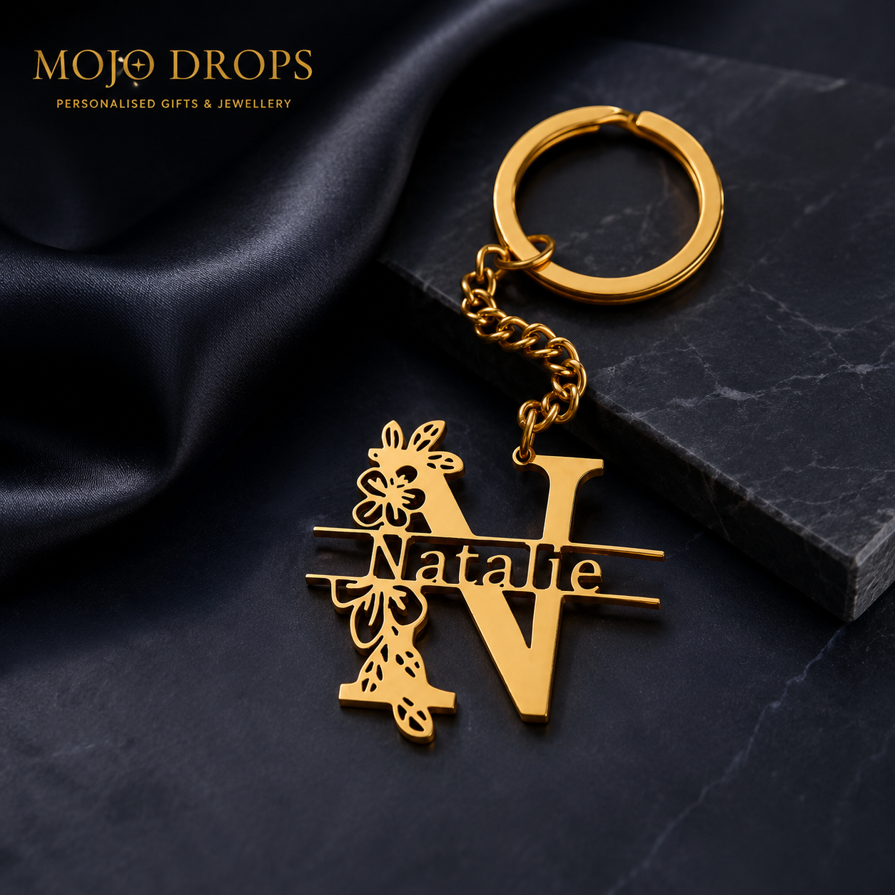 BK088 Floral Initial Keychain