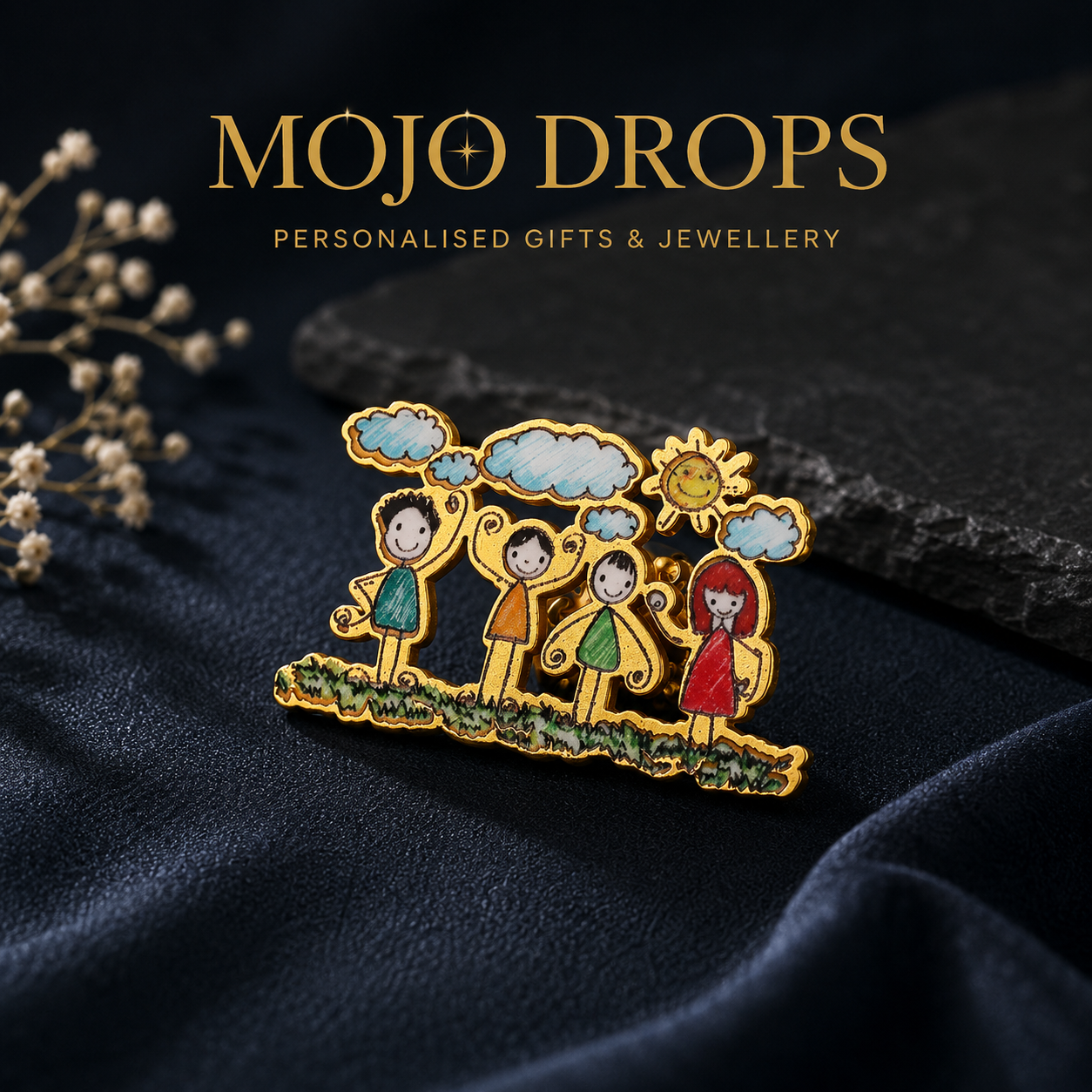 Custom Kids Drawing Family Enamel Pin