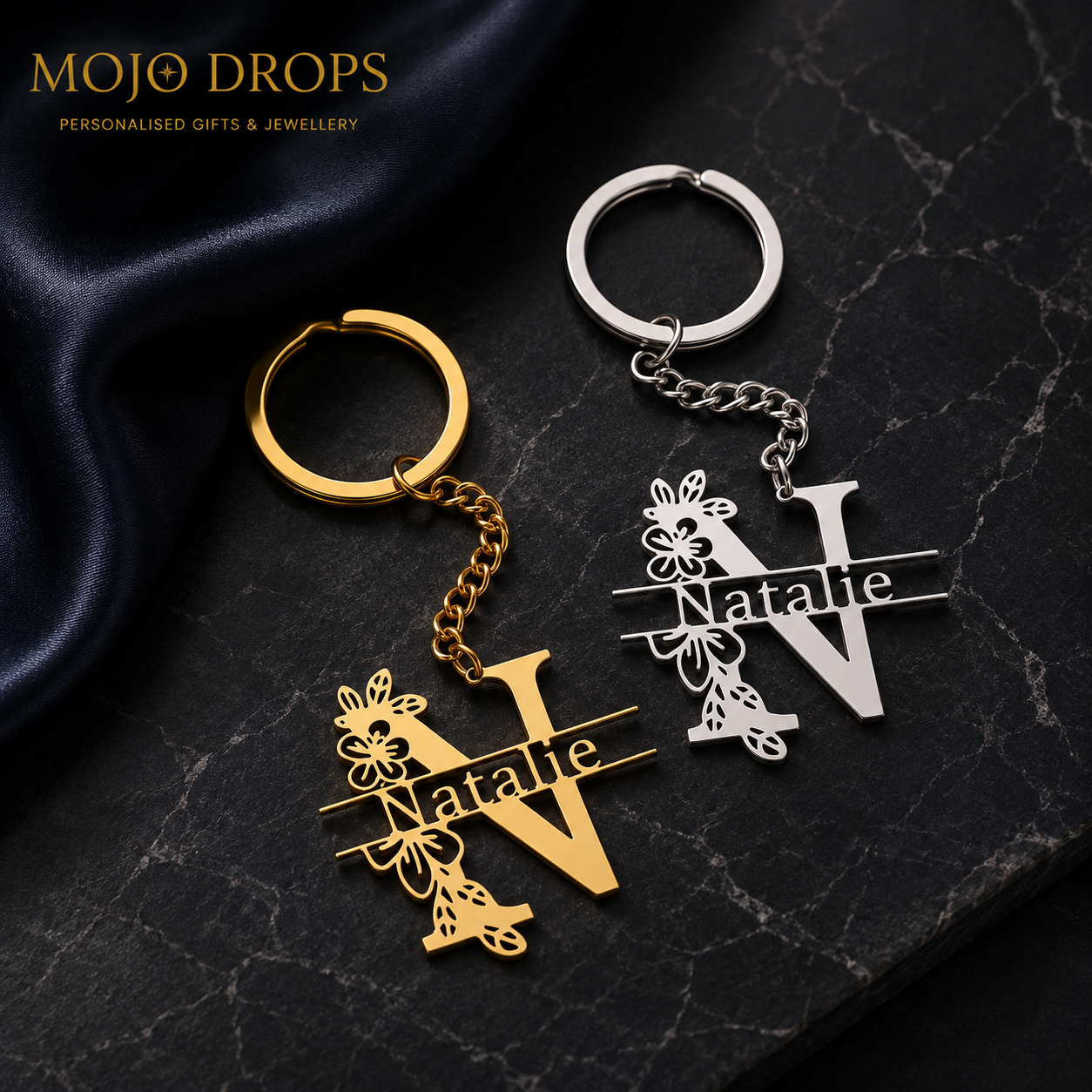 BK088 Floral Initial Keychain