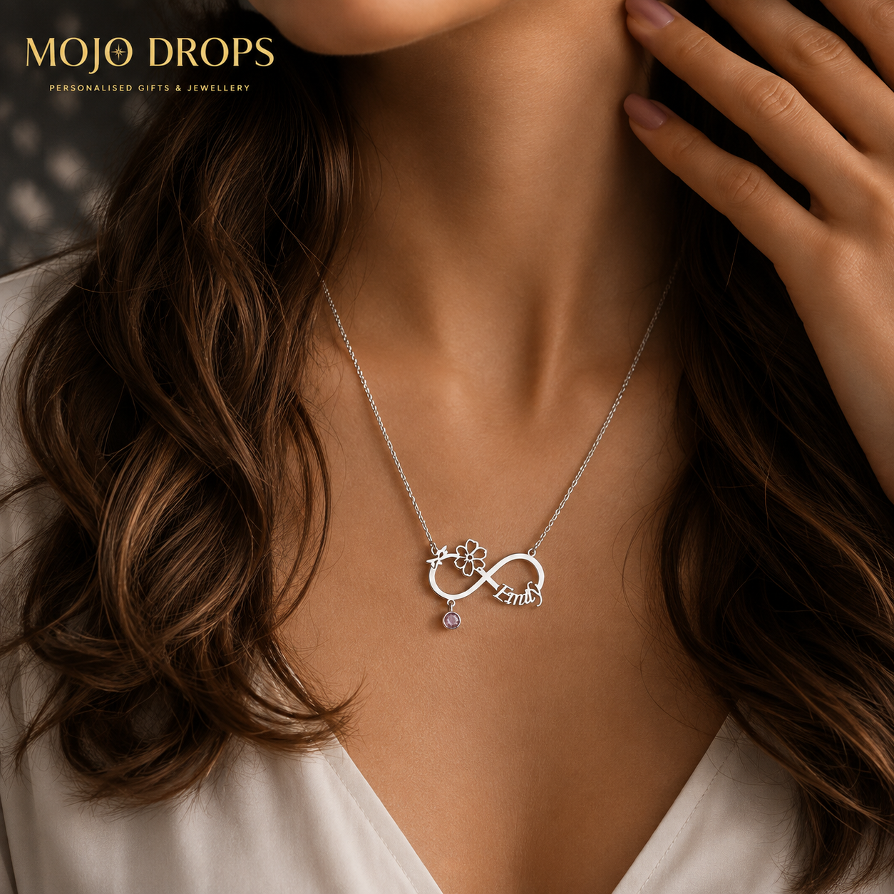 ND05878 Birthstone & Flower Infinity Necklace