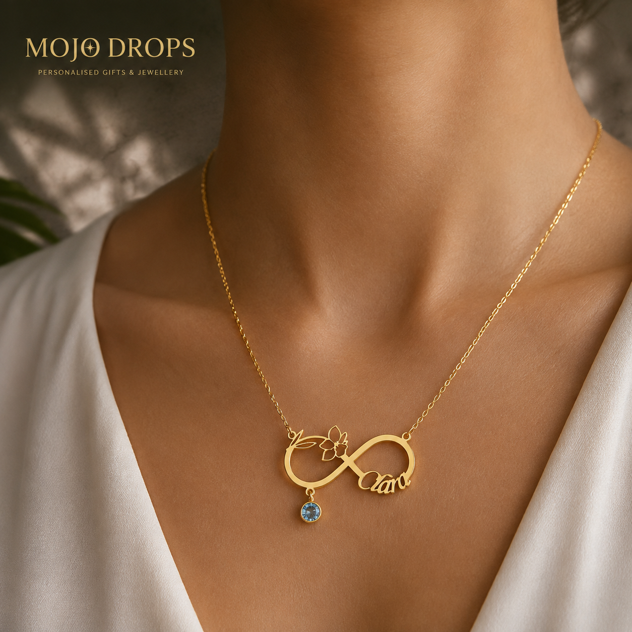 ND05878 Birthstone & Flower Infinity Necklace