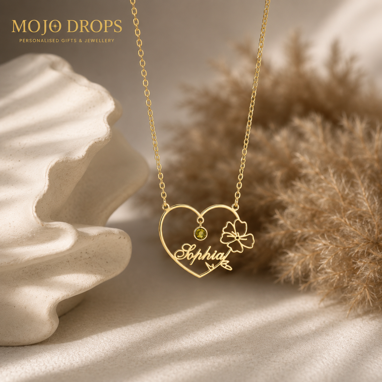 ND05879 Birthstone Flower Heart Necklace