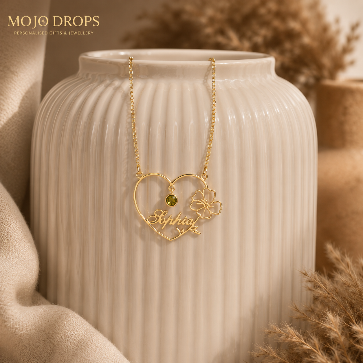 ND05879 Birthstone Flower Heart Necklace