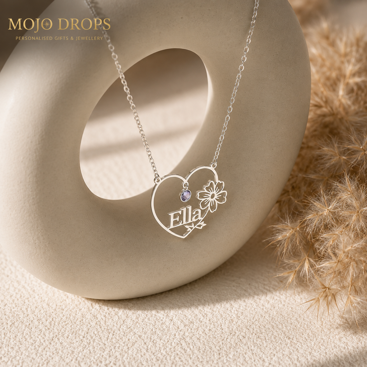 ND05879 Birthstone Flower Heart Necklace