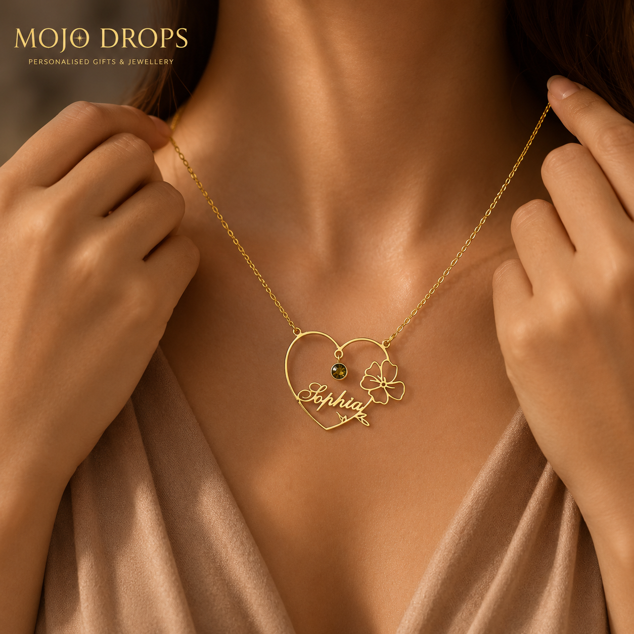 ND05879 Birthstone Flower Heart Necklace